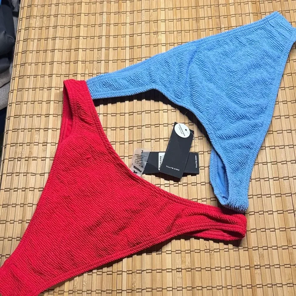 2-RSQ Checkered High Leg Bikini Bottoms in Red and Blue